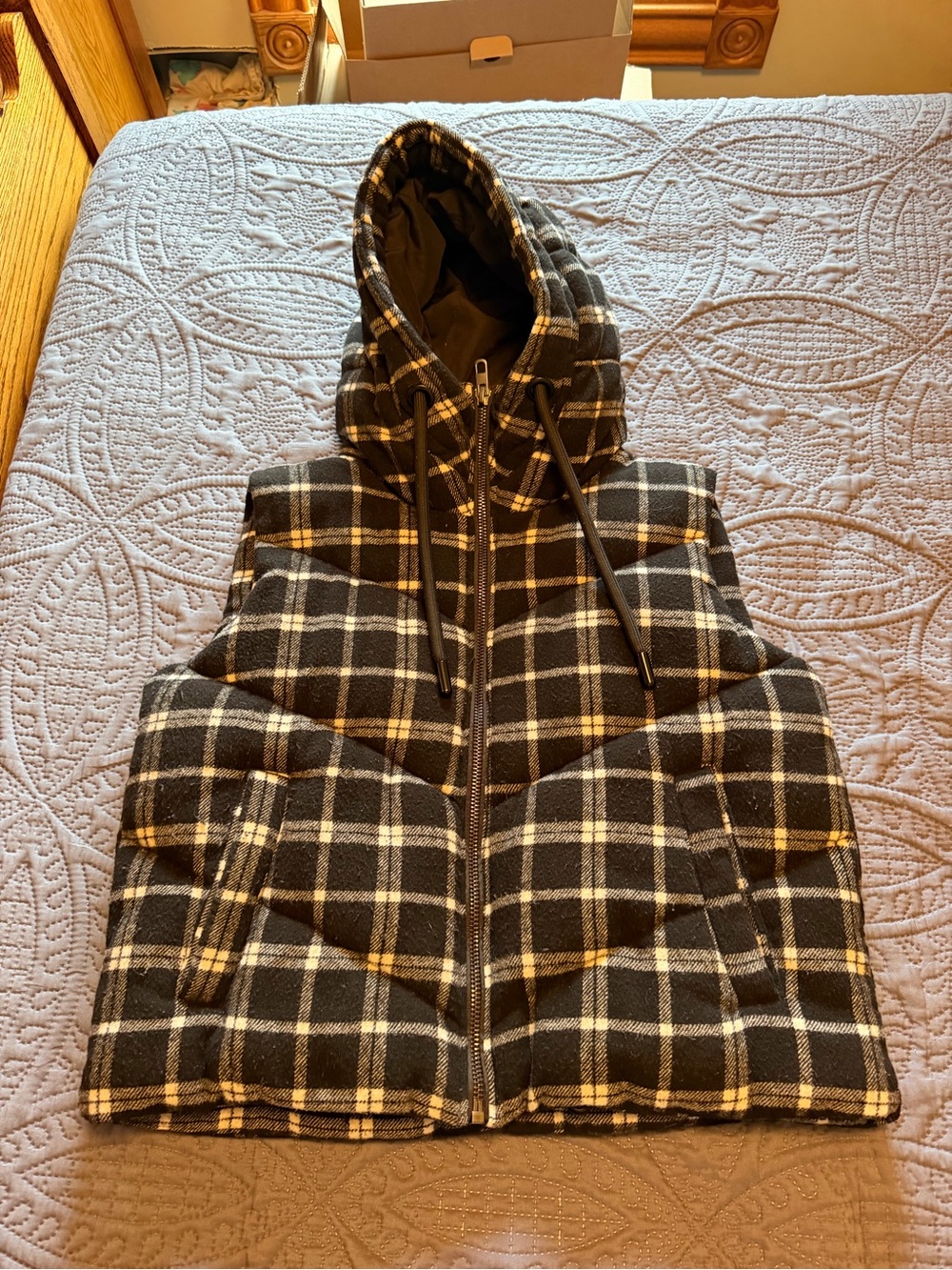 Zara Black & White Plaid Hooded Vest